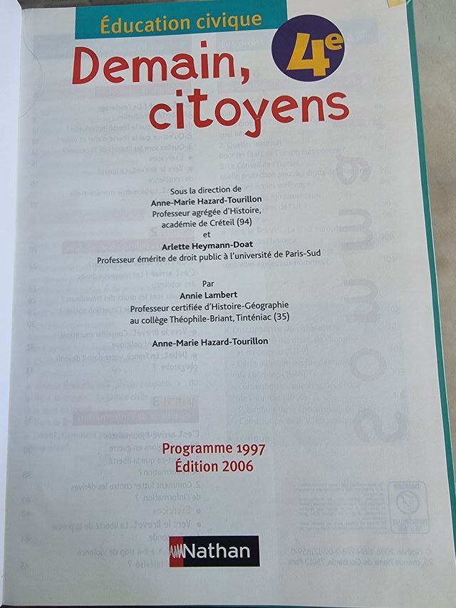 EDUCATION CIVIQUE 4ED 2006 DEMAIN, CITOYENS