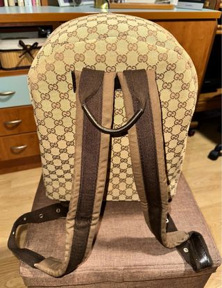 Mochila Gucci Beige con Rayas Verdes y Rojas