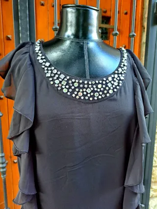 Vestido/Blusón Negro con Pedrería