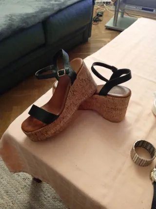 Sandalias de cuña tacón alto mujer