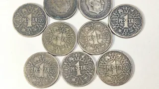 Lote 12 Monedas 1 Pta 1944 y 1947,  Franco