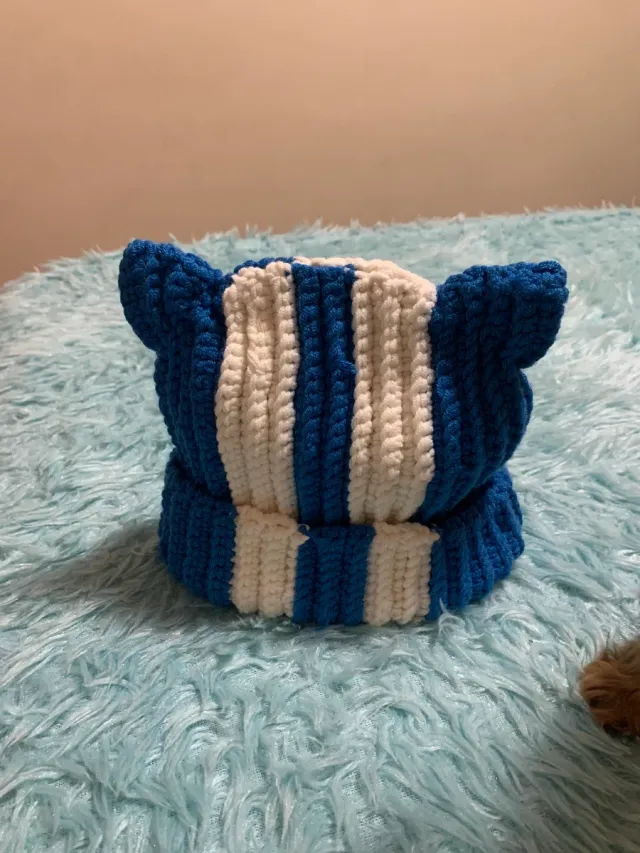 Gorro gatito azul y blanco