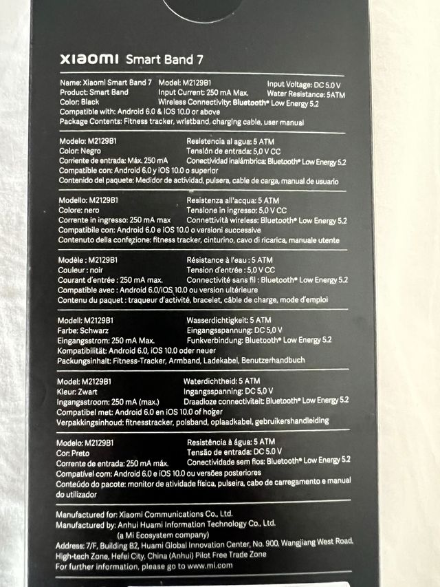 Xiaomi Smart Band 7 Negra. Nuevo, a estrenar.