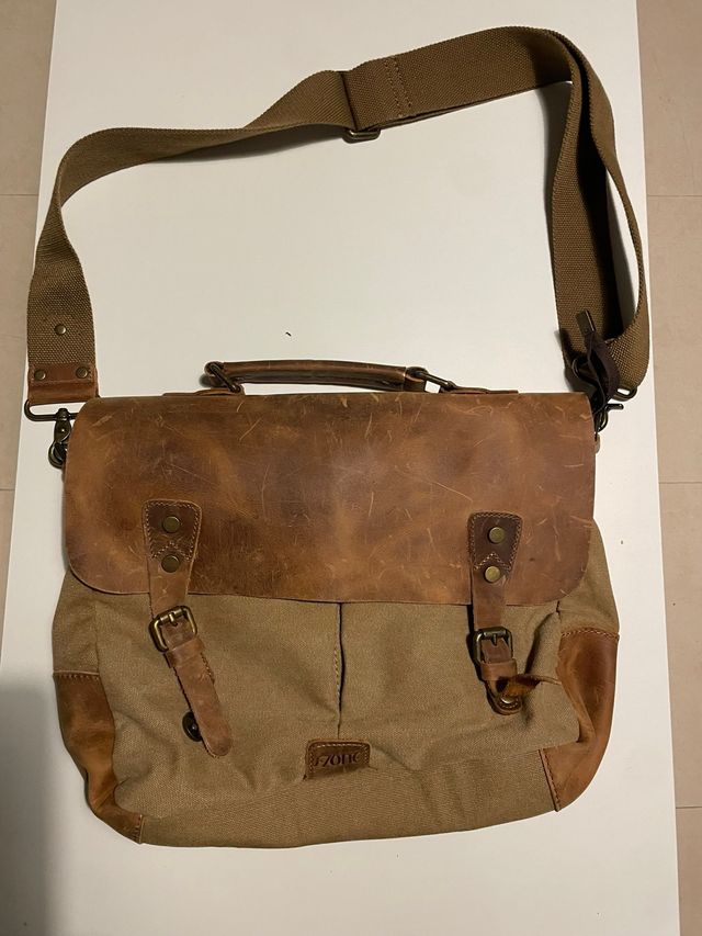 Maletín vintage piel y lona para portátil o tablet