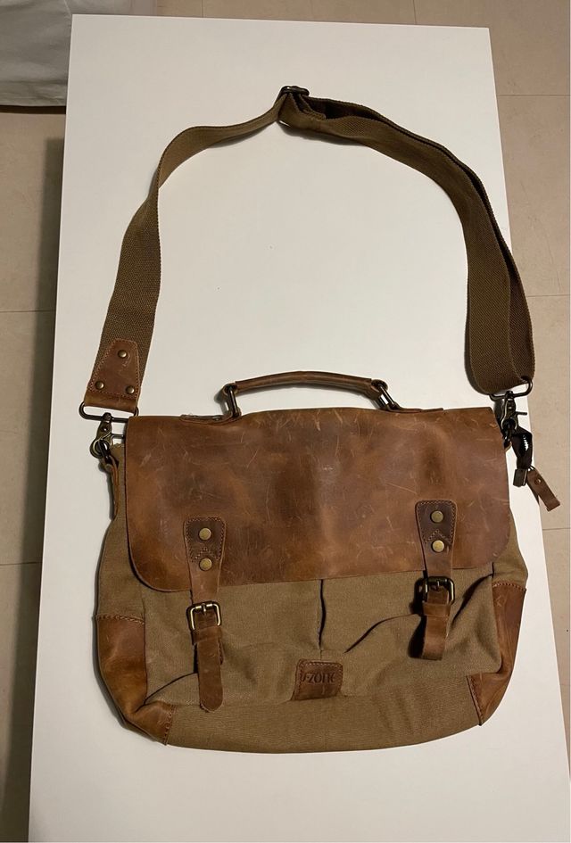 Maletín vintage piel y lona para portátil o tablet