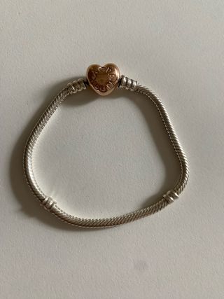 Pulsera Pandora Corazón Oro Rosa Plata