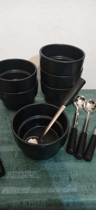 Set 6 Ciotoline Salse Nere con Cucchiaini