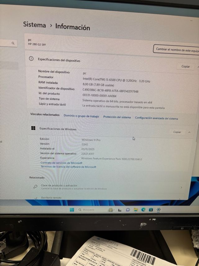 PC HP 280 G2 SFF I5 SSD500 8GB RAM