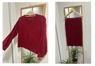 Conjunto jersey y falda burdeos invierno