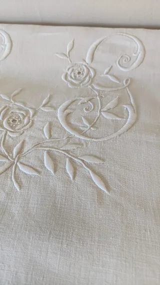 Lenzuolo antico in puro lino con monogramma GG