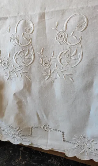 Lenzuolo antico in puro lino con monogramma GG