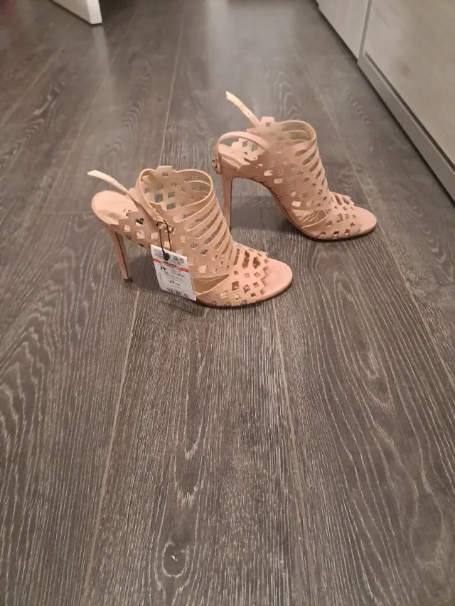 Sandalias Beige/Rosa Tacón