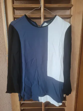 Blusa donna manica lunga color block