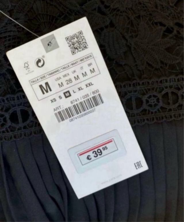 Vestido Zara Negro Encaje y Plisado