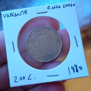 200 Lire 1980 COLLO LUNGO Rara. Italia.