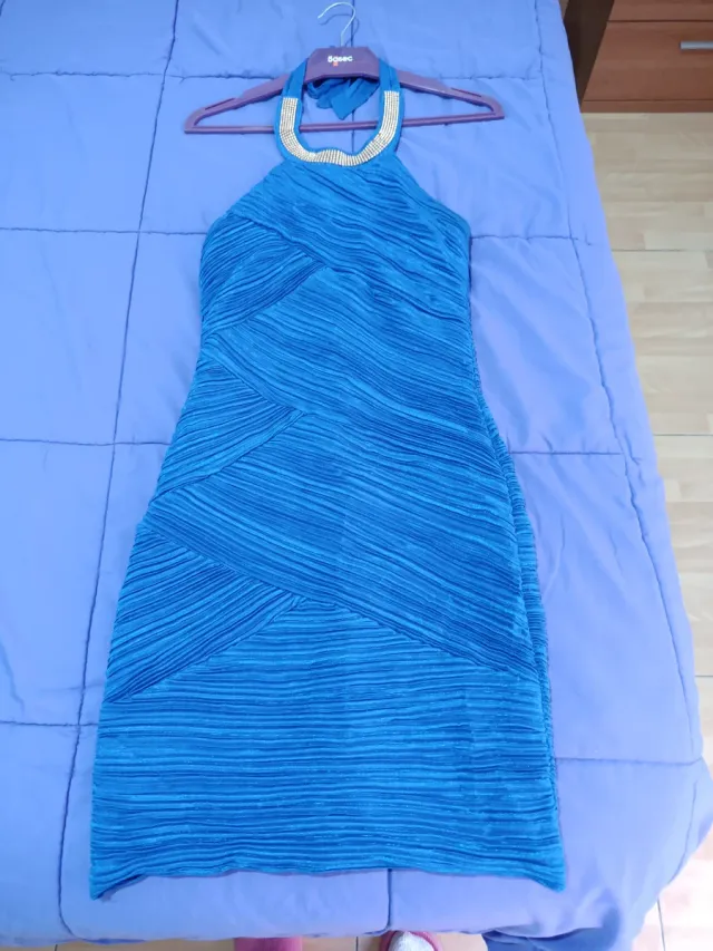 Vestido elegante azul con cremallera