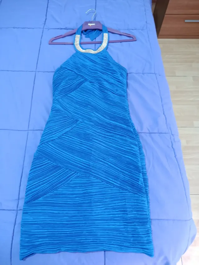 Vestido elegante azul con cremallera