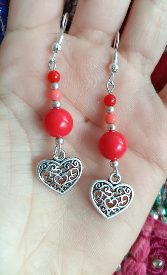 Pendientes Corazón Filigrana Rojo