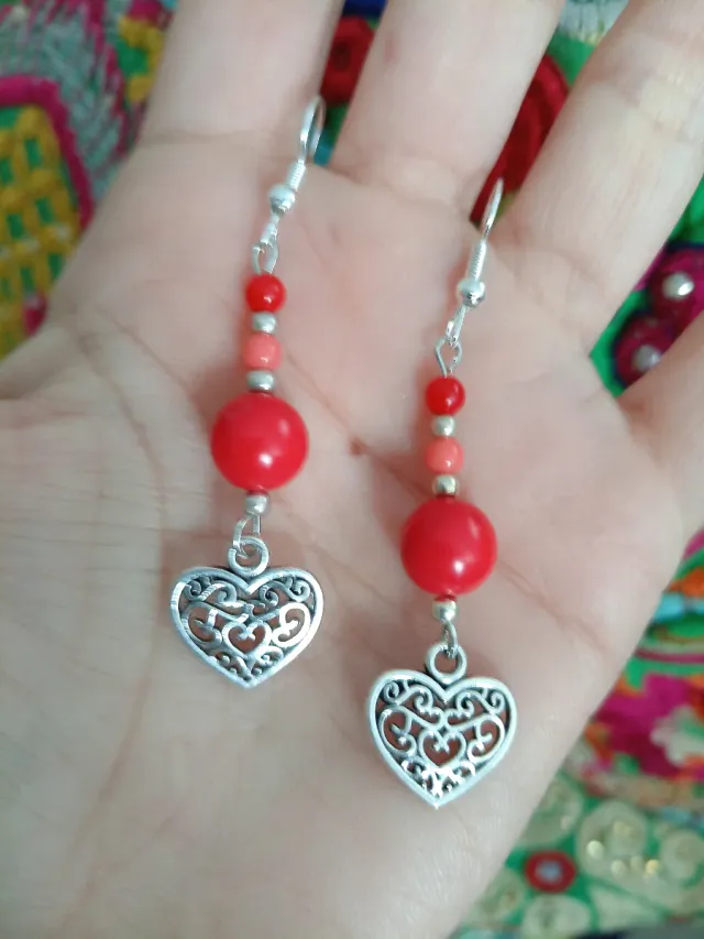 Pendientes Corazón Filigrana Rojo