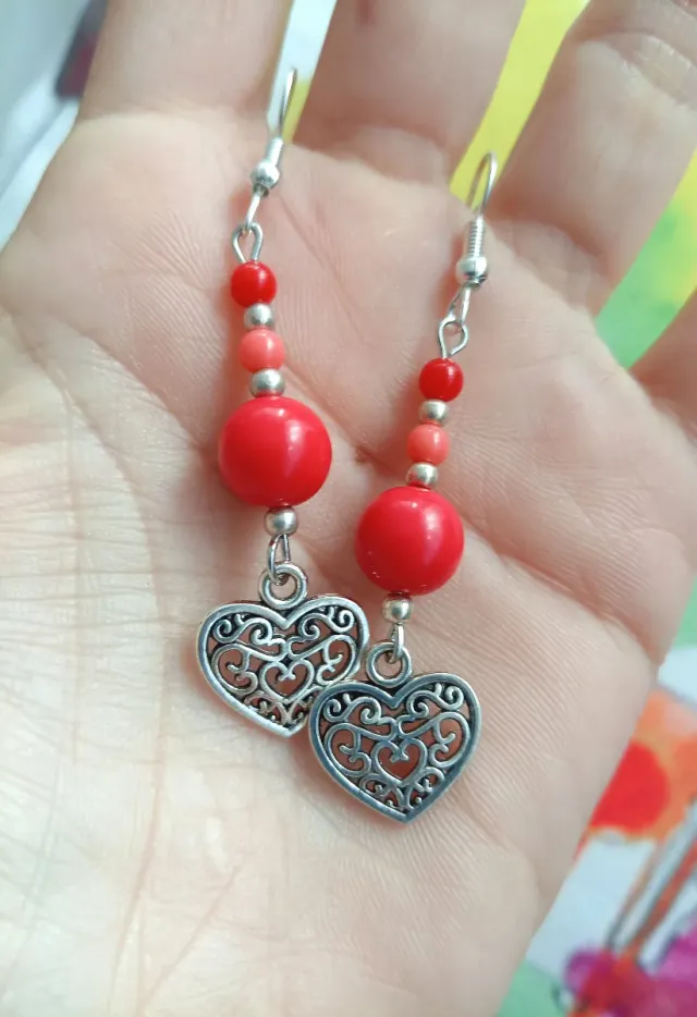 Pendientes Corazón Filigrana Rojo