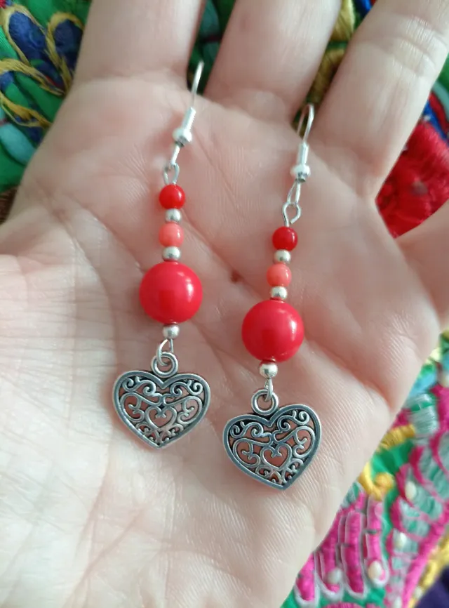 Pendientes Corazón Filigrana Rojo