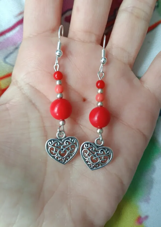 Pendientes Corazón Filigrana Rojo