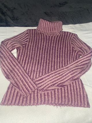 Jersey cuello vuelto rayas rosa y morado