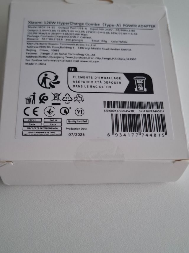 Cargador Xiaomi 120W Hyper Charge Combo 12e