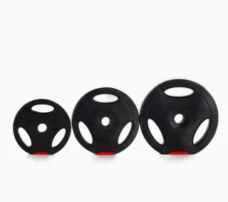 Discos de pesas negros para gimnasio