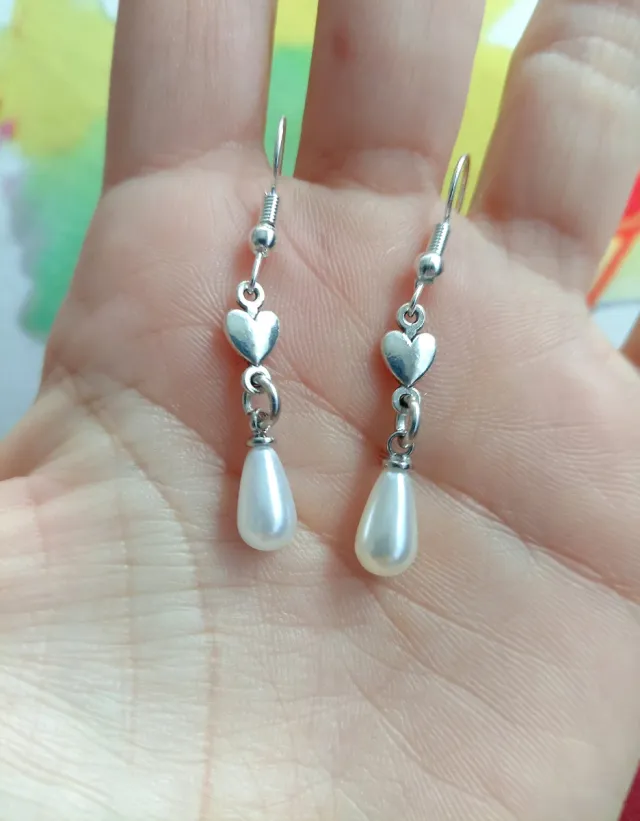 Pendientes Corazón y Perla Plateados
