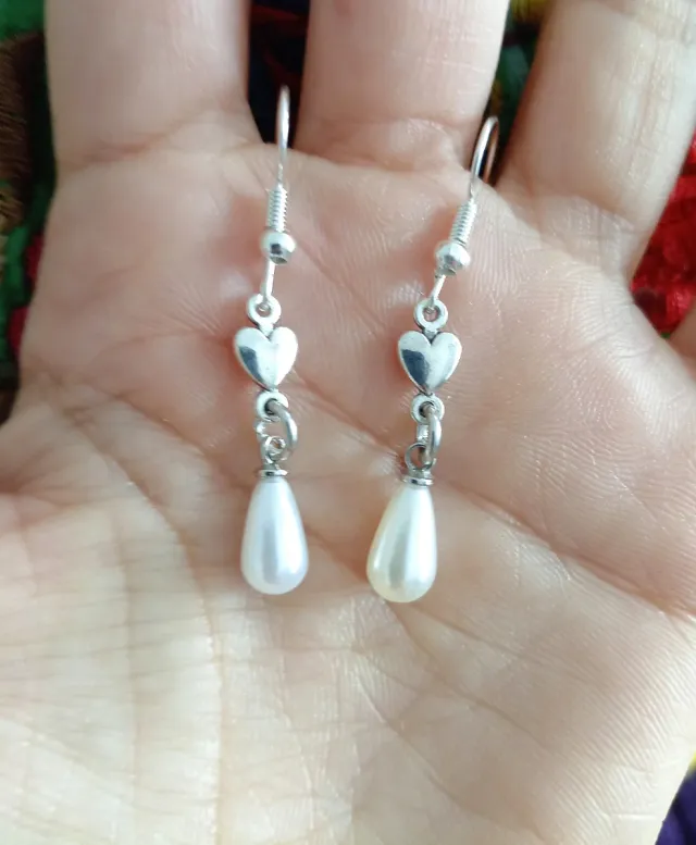 Pendientes Corazón y Perla Plateados
