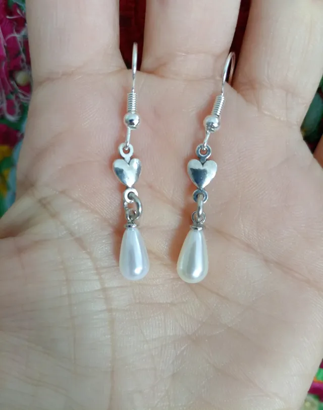 Pendientes Corazón y Perla Plateados