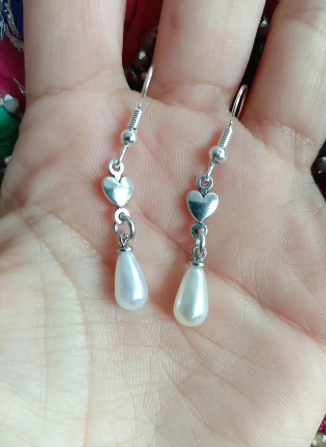 Pendientes Corazón y Perla Plateados