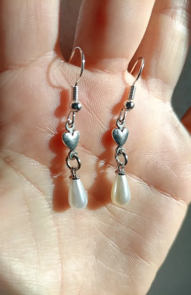 Pendientes Corazón y Perla Plateados