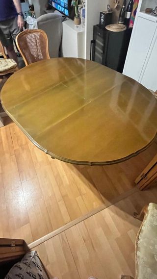 Mesa redonda extensible madera y ratán