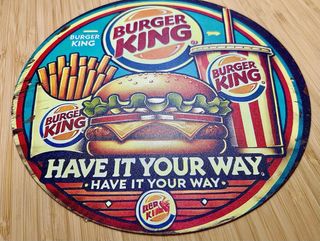Insegna metallica vintage Burger King 20x20 cm
