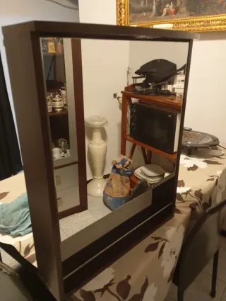 Mueble espejo baño madera y cristal