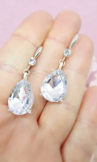 Pendientes lágrima cristal plata
