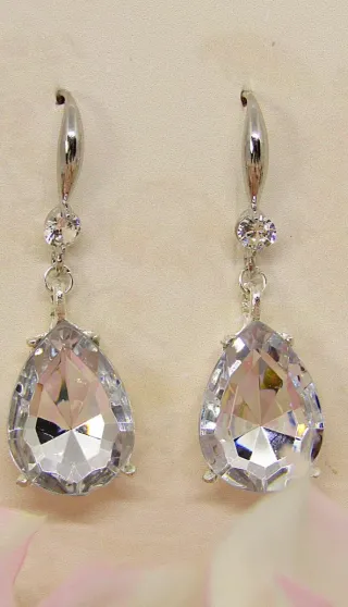 Pendientes lágrima cristal plata