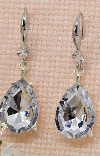 Pendientes lágrima cristal plata