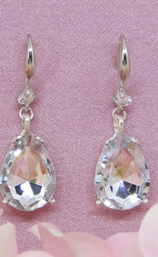 Pendientes lágrima cristal plata