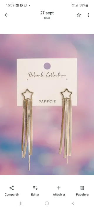 Pendientes largos estrella Parfois /plateados