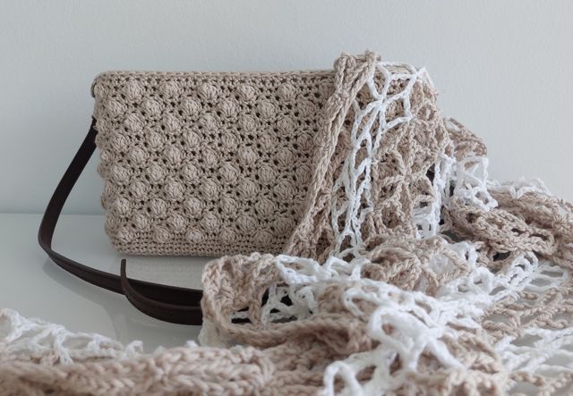 Foulard crochet beige y blanco nuevo
