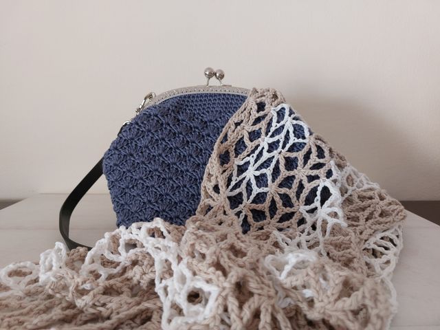 Foulard crochet beige y blanco nuevo