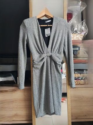 Vestido fiesta plateado ZARA navidad brillo