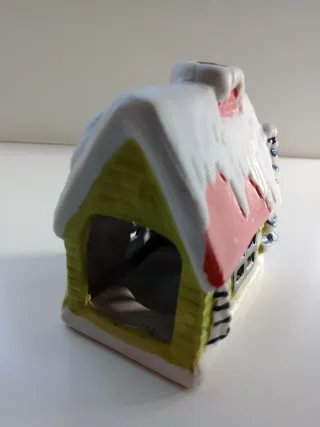 Portavelas Navideño Cerámica Casa Santa Claus