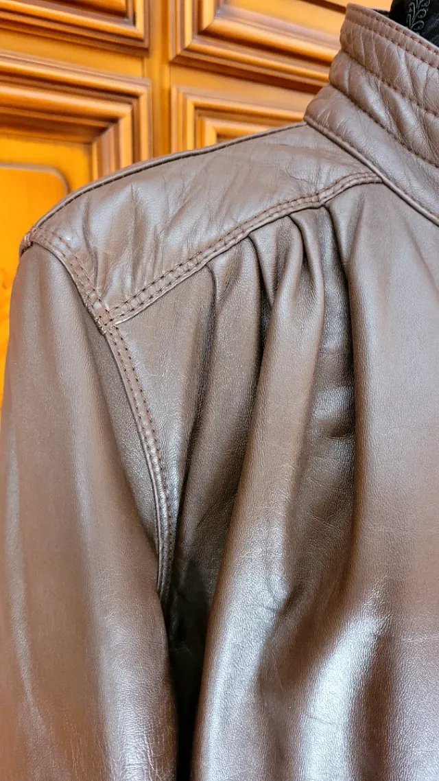 Giacca vintage donna in pelle marrone