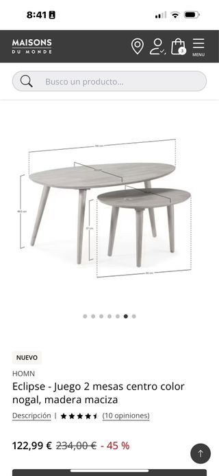 Conjunto mesa comedor y 2 mesitas centro