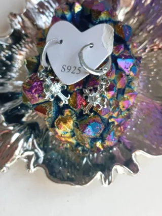 Pendientes cruz Moissanita cruz baño plata 925