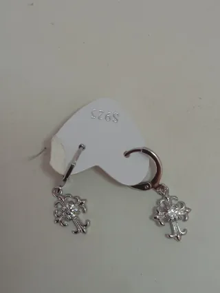 Pendientes cruz Moissanita cruz baño plata 925